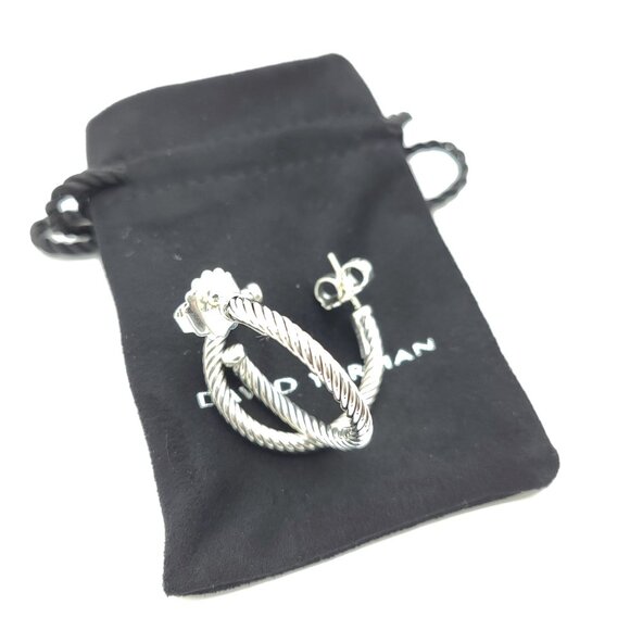 DAVID YURMAN Sterling Silver Classic Cable Hoop Earrings 1 inch with Pouch - Picture 1 of 9